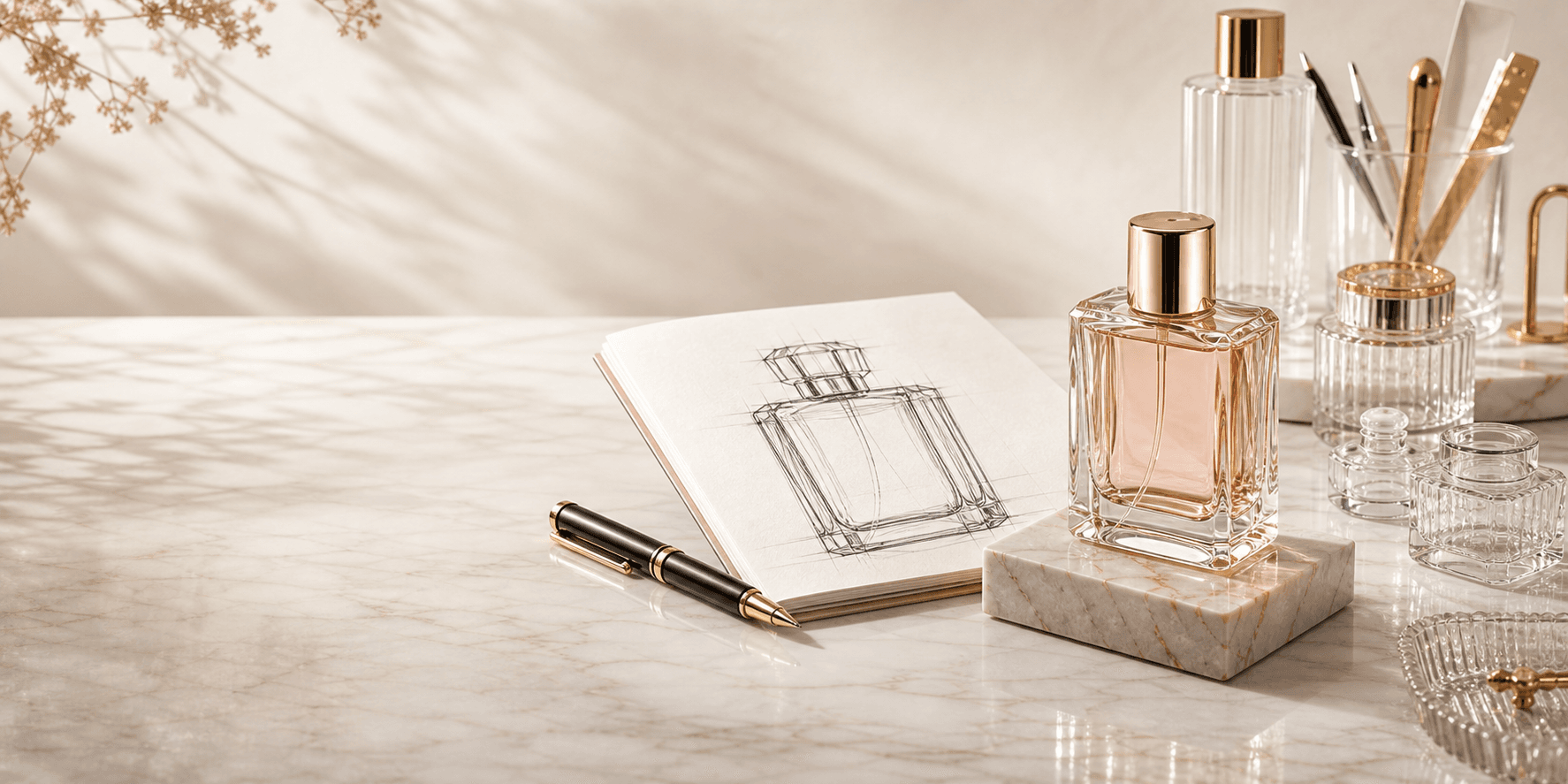 Custom bottle design sketch and perfume bottle