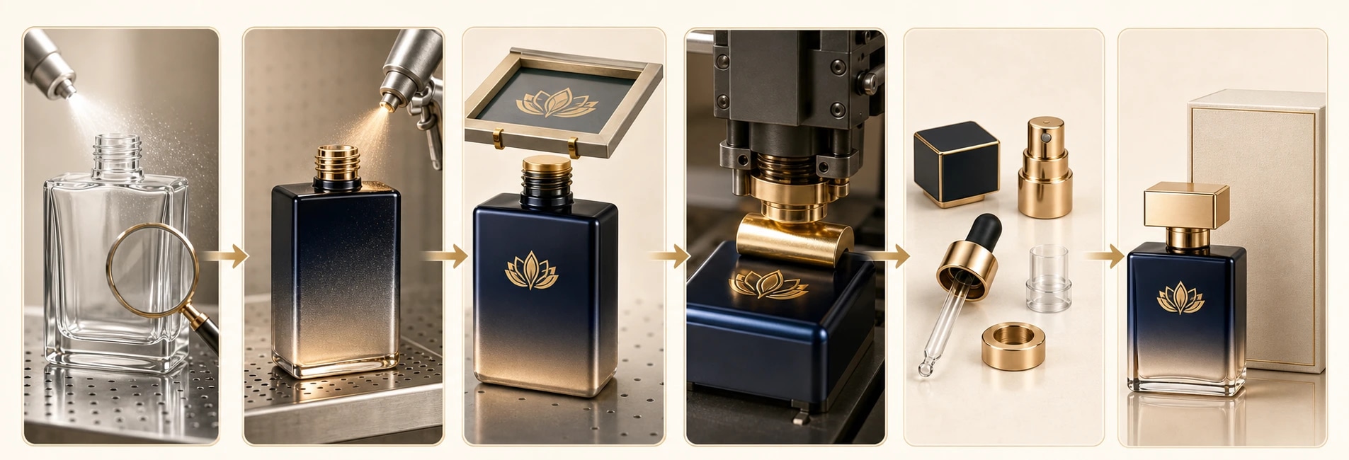 Perfume bottle decoration and assembly workflow