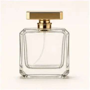 Undecorated classic square perfume bottle used as a silhouette reference